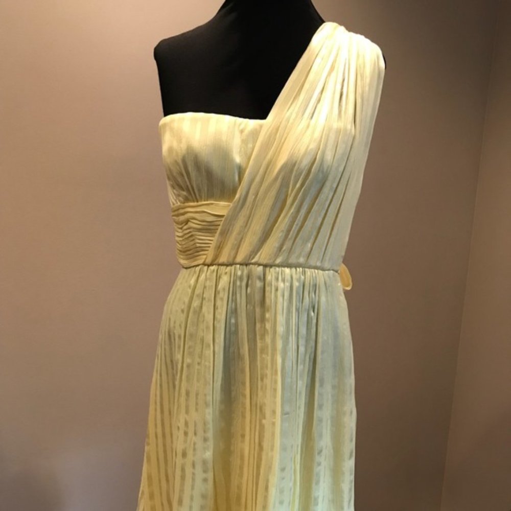 BCBG MAXAZRIA Silk Yellow Mini Cocktail One Shoulder Dress